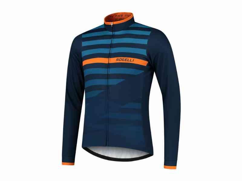 Rogelli Stripe - Cykeltrøje - Lange ærmer - Blå/Orange - Str. S