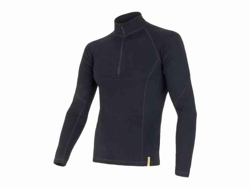 Sensor Merino DF Tee LS Zip - Uldtrøje m. høj hals - Sort - XXL
