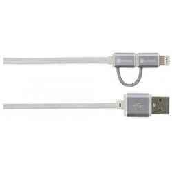 2-i-1 Micro USB & Lightning Kabel, 1m, Stål Linie