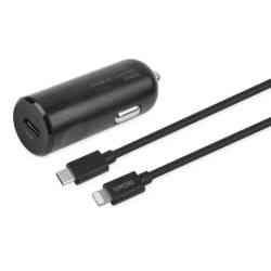 Deltaco USB Biloplader 20W med Lightning Kabel Sort