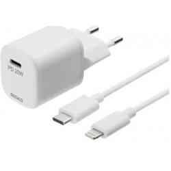 Deltaco Vægoplader, USB-C, PD 20W, 1m Kabel