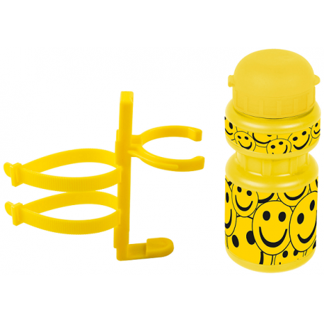 Smiley-motiveret drikkeflaske med holder