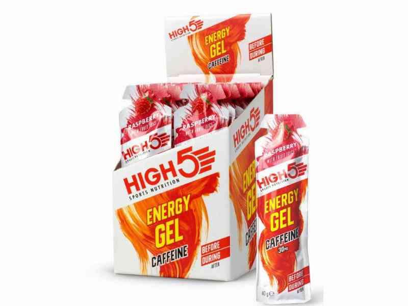 High5 Energigel+ - Hindbær med koffein - 20 stk.