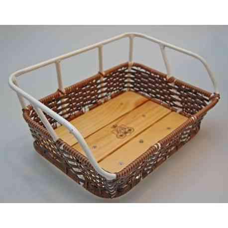Hvid og Brun Rattan Cykelkurv med Alu Top - Solid Design