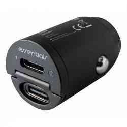 Essentials Biloplader 2x USB-C PD 30W, Sort