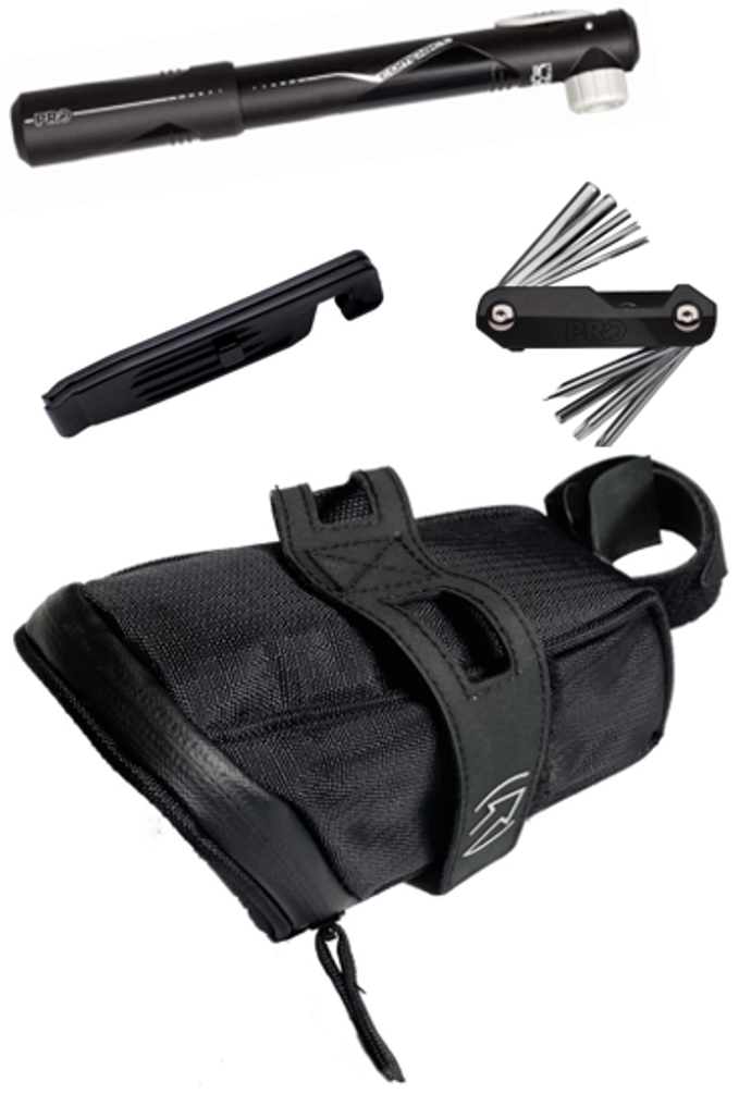 PRO Bikegear Combipack - Sadeltaske/Pumpe/Multi-Tool/Dækjern