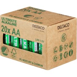 Deltaco Ultimate Alkaline Batterier, 20 stk. Pakke