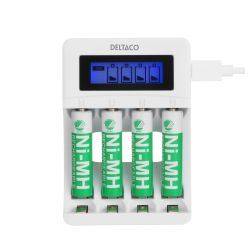 Deltaco Ultimate NiMH USB Oplader med 4 AAA Batterier