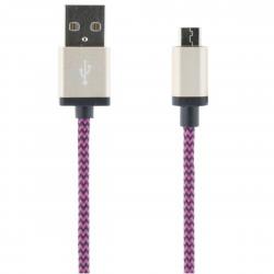 Streetz USB Sync Opladerkabel 1m - Lilla, Klædt i Stof