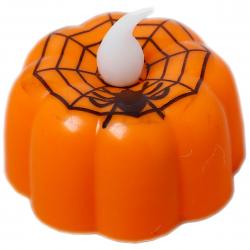 Halloween Græskar med Edderkoppespind - LED Lys 4,5 cm