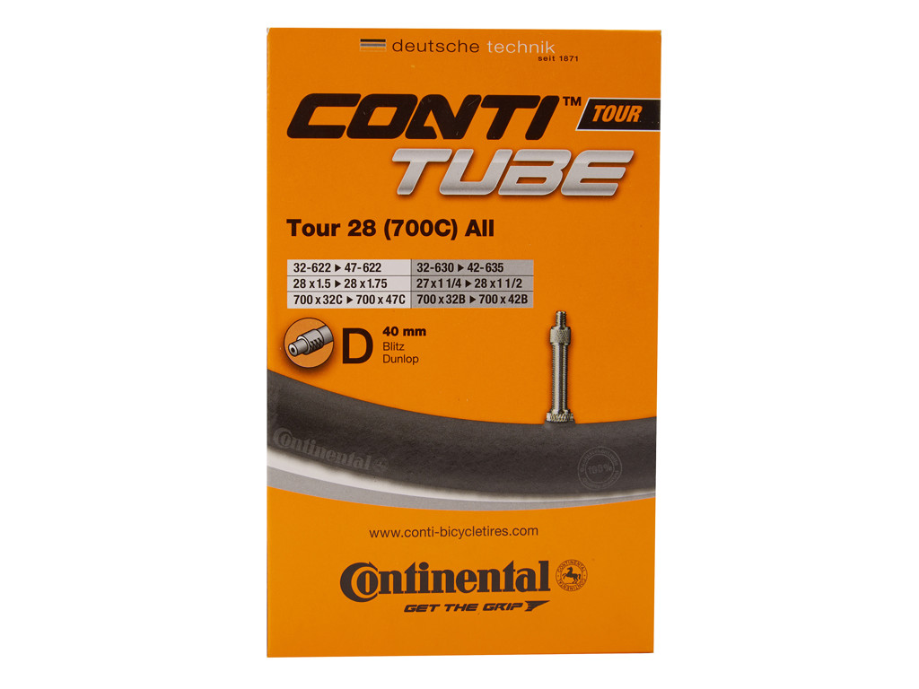 Tour 28 All   Cykelslange   Str. 700x32 47c   28" X 1 1 2"   Dunlopventil 40mm fra Continental