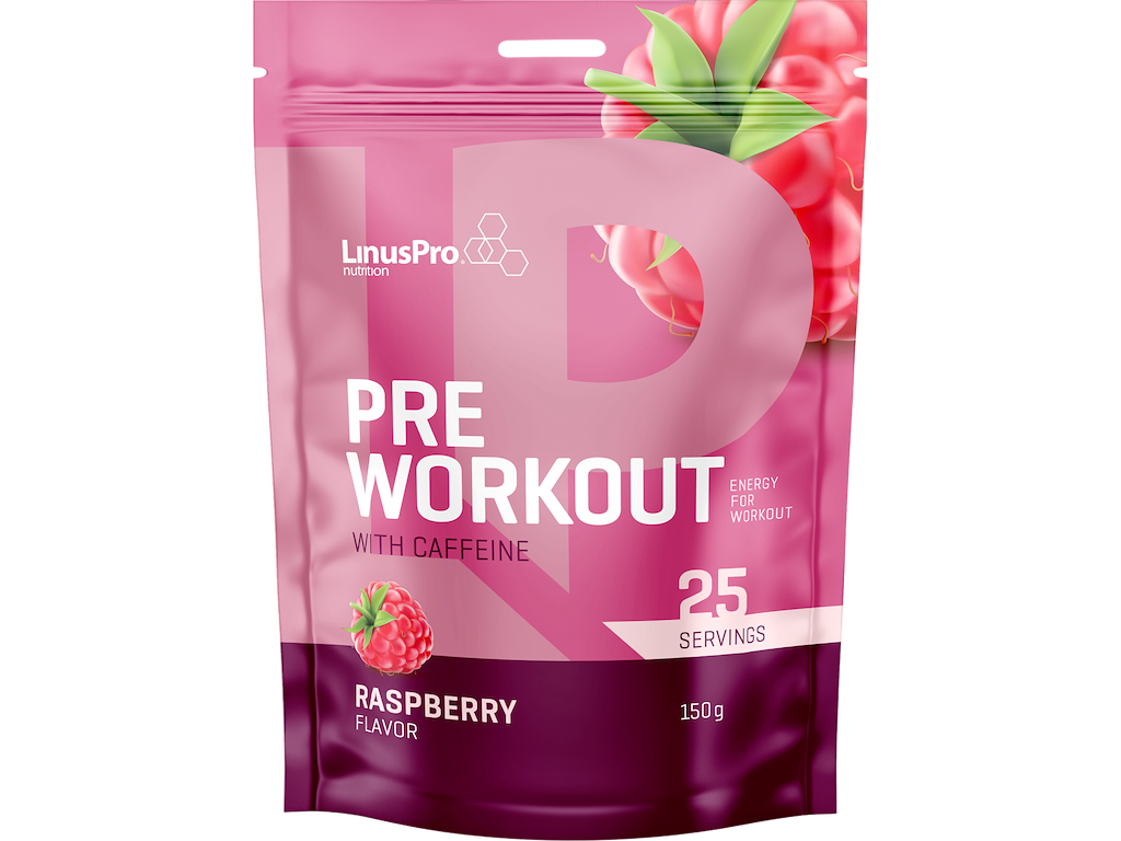 Pre Workout Med Koffein   Hindbær   150g fra Linuspro