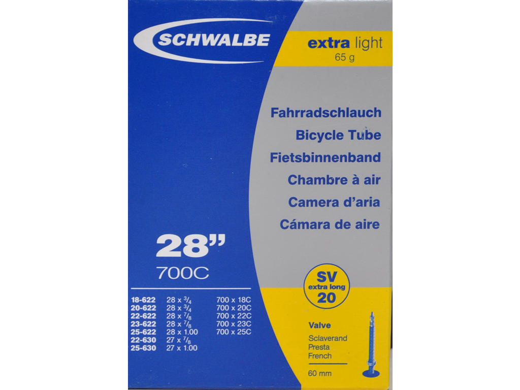 Slange 700x18 25c X Light Med 60 Mm. Racer Ventil Sv20 fra Schwalbe
