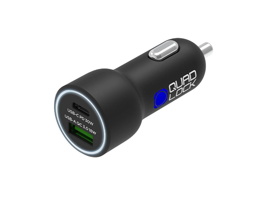 Dual Car Charger   Usb C Pd + Usb A Qc 3.0 fra Quad Lock
