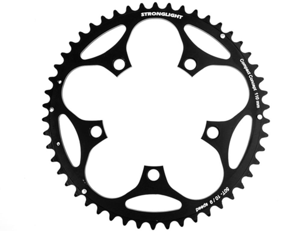 Klinge   50 Tands   ø110 Mm   5 Huller   9 10 Speed   Alu   Sort fra Stronglight