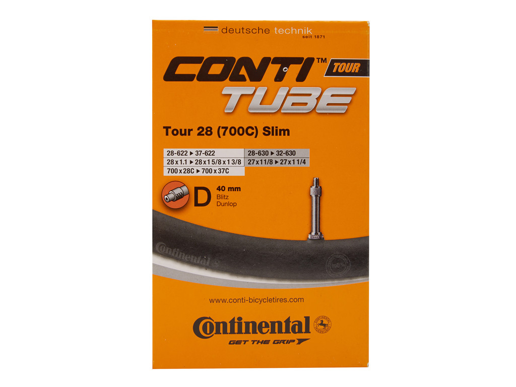 Tour 28 Slim   Cykelslange   Str. 700x28 35c   40 Mm Dunlop Ventil fra Continental