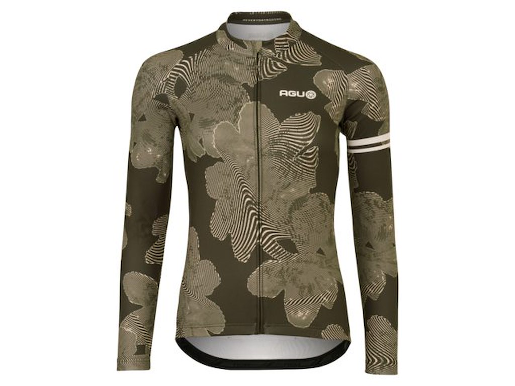Essential Striped Flower Jersey   Cykeltrøje   Lange ærmer   Dame   Forest Green   Xl fra Agu