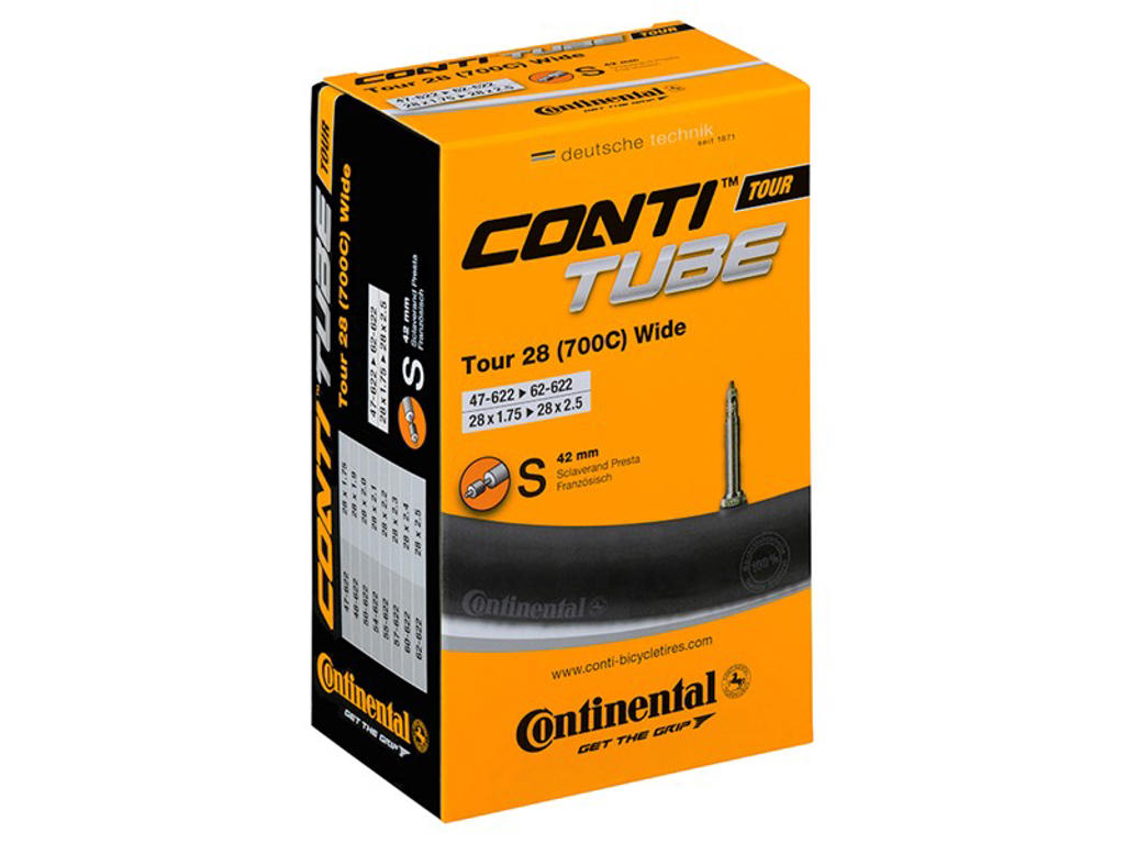 Tour 28 Wide   Cykelslange   Str 700x47 62c (47 62x622)   Presta Ventil 42mm fra Continental
