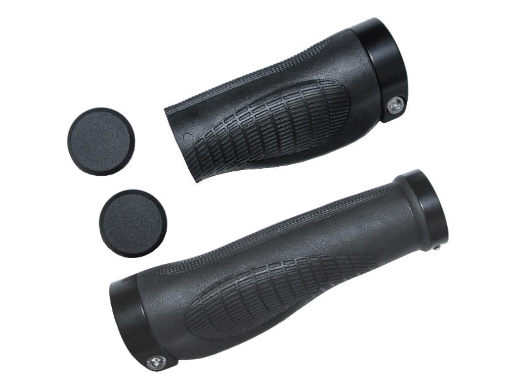 Håndtagssæt   95 136 Mm Gummi   Inkl. Låsering Og Prop   Sort fra Bikepartner