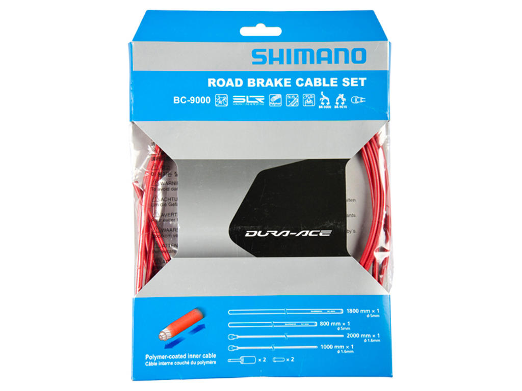 Dura Ace Bremsekabelsæt   Road Polymer   For Og Bagbremsekabel Komplet   Rød fra Shimano