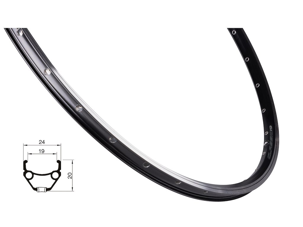 Classic Fælg 28" (622x19) Aluminium  36 Eger Huller   Fælgbremse   Sort fra Force