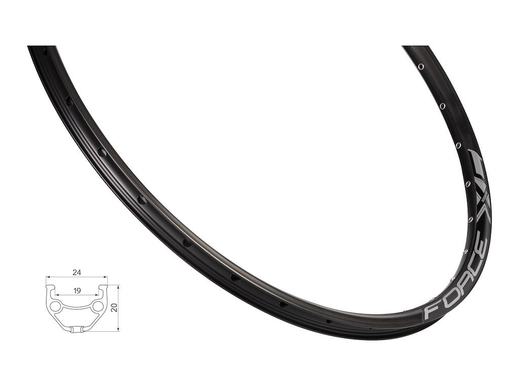 Xc Basic Fælg 26"(559x19) Aluminium 36 Eger Huller   Skivebremse   Sort fra Force