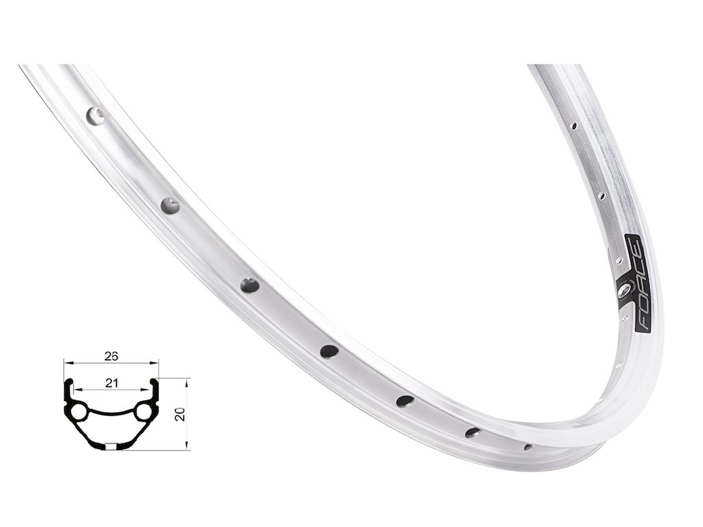 Prime Fælg 26" (559x21) Aluminium  32 Eger Huller   Fælgbremse   Sølv fra Force