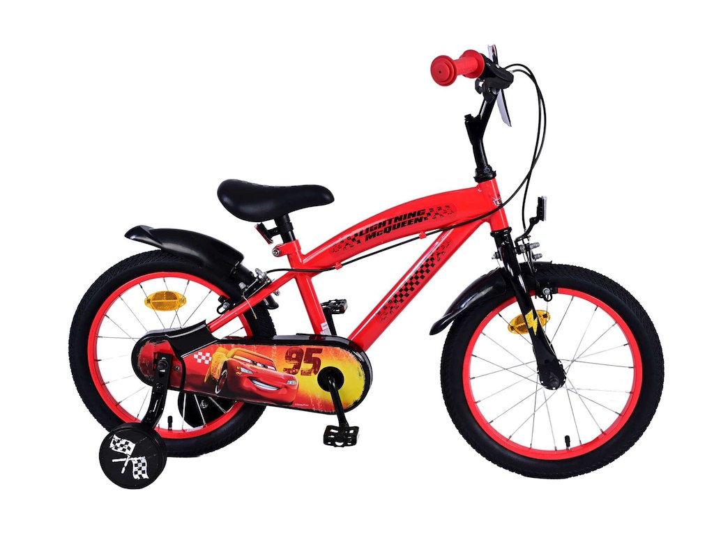 Disney Biler Juniorcykel   16" Med Støttehjul   Rød fra Volare