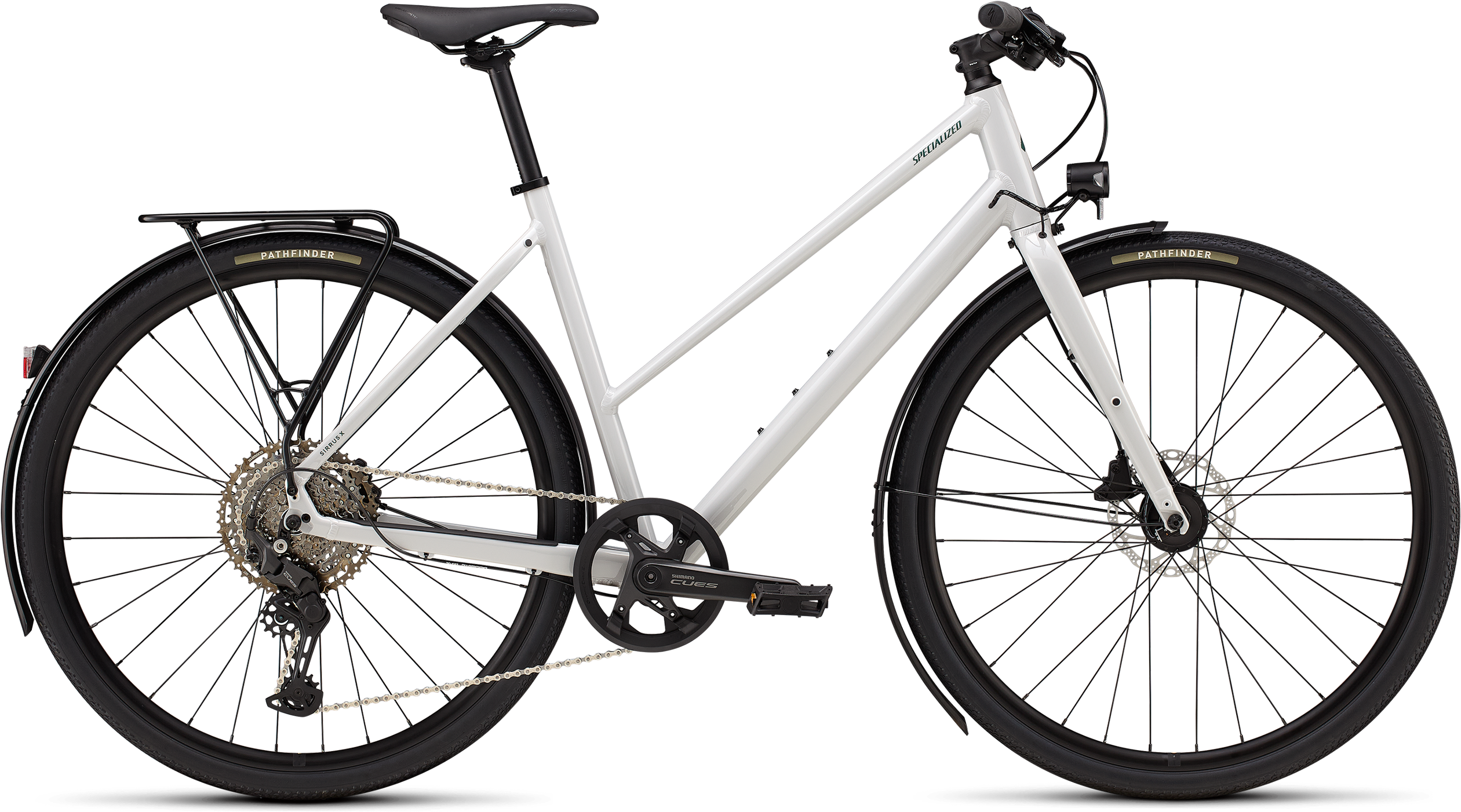 Sirrus X 3.0 Step Through Eq 2027   Gloss Dove Grey   Metallic Pine fra Specialized