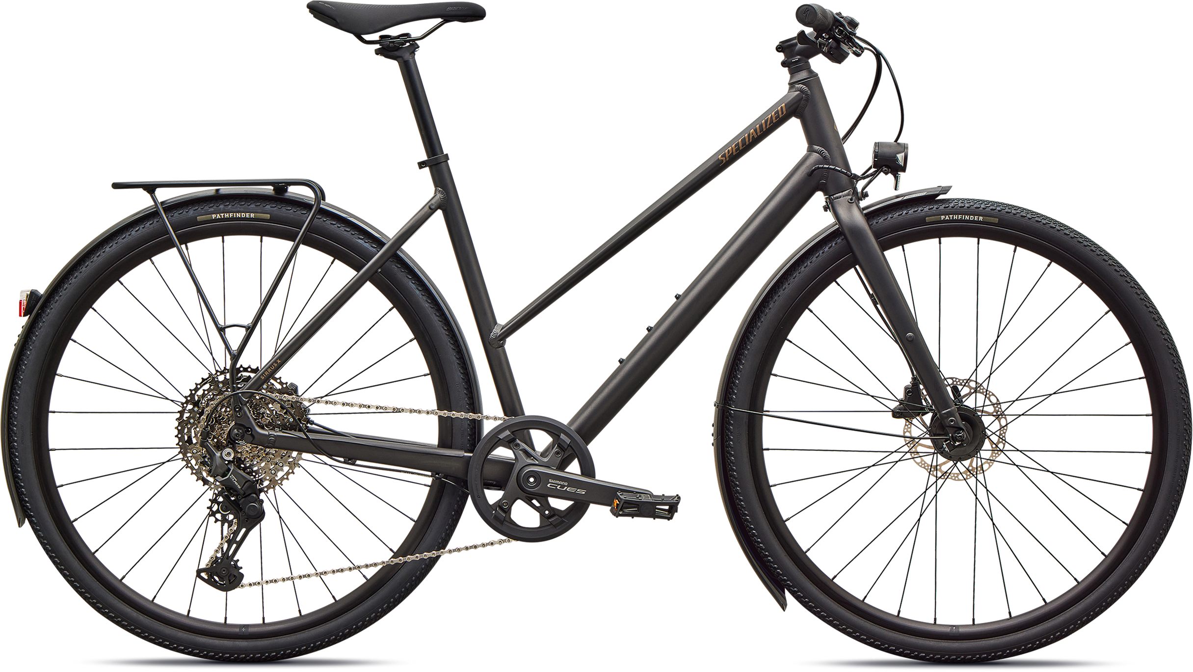 Sirrus X 3.0 Step Through Eq 2027   Satin Metallic Obsidian   Burnt Gold fra Specialized