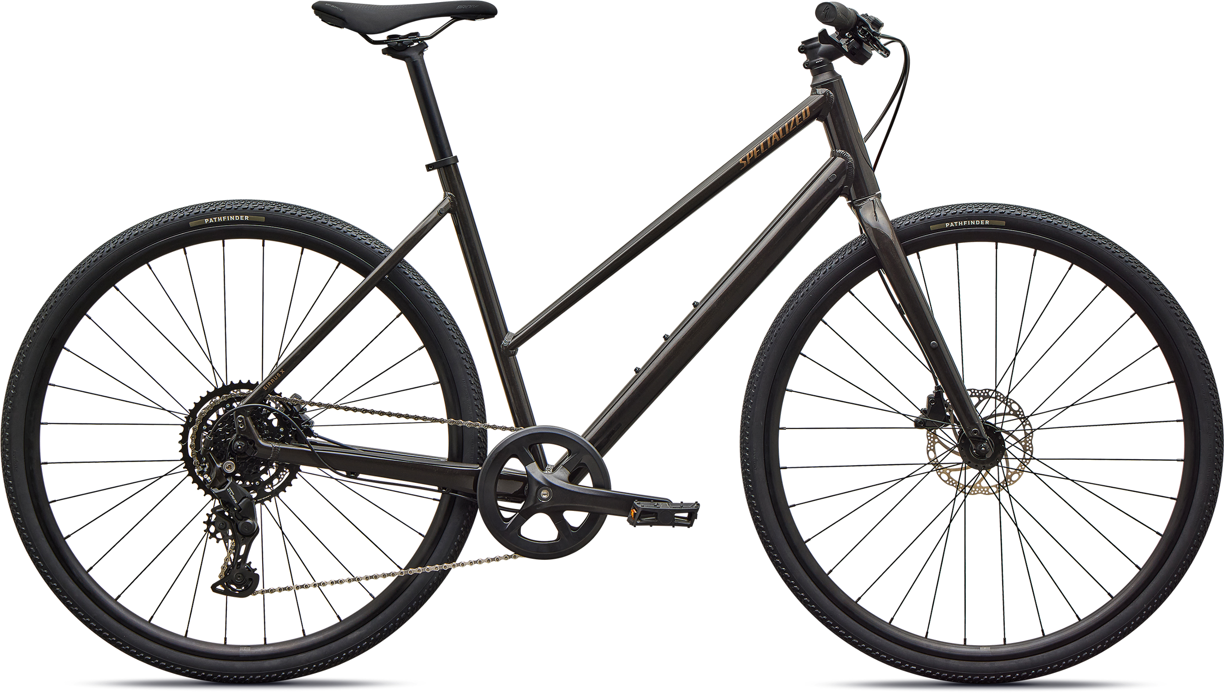 Sirrus X 2.0 Step Through 2027   Gloss Metallic Obsidian   Burnt Gold fra Specialized