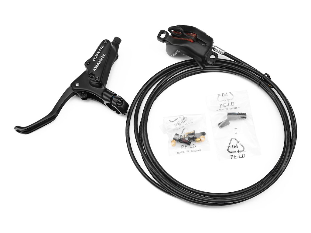 Hydraulisk Bremsesæt Venstre 4 Stemplet Med 2,3mm Rotor ø5,5mm 3200mm Lang Bresmeslange fra Tektro