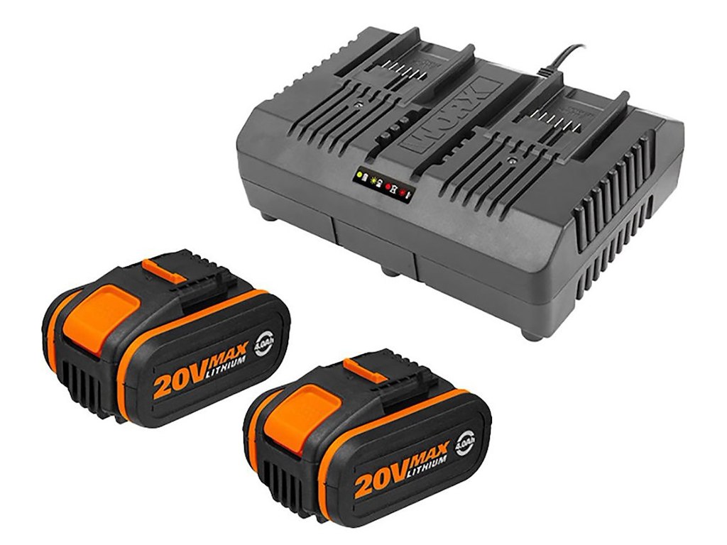 2 Stk 20v Batteri 4ah Med Dobbeltlader fra Worx