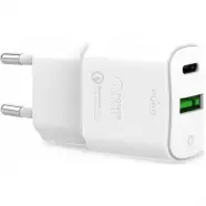 White Wall Charger 1 Usb C + 1 Usb A 20w Bulk   Oplader fra Puro